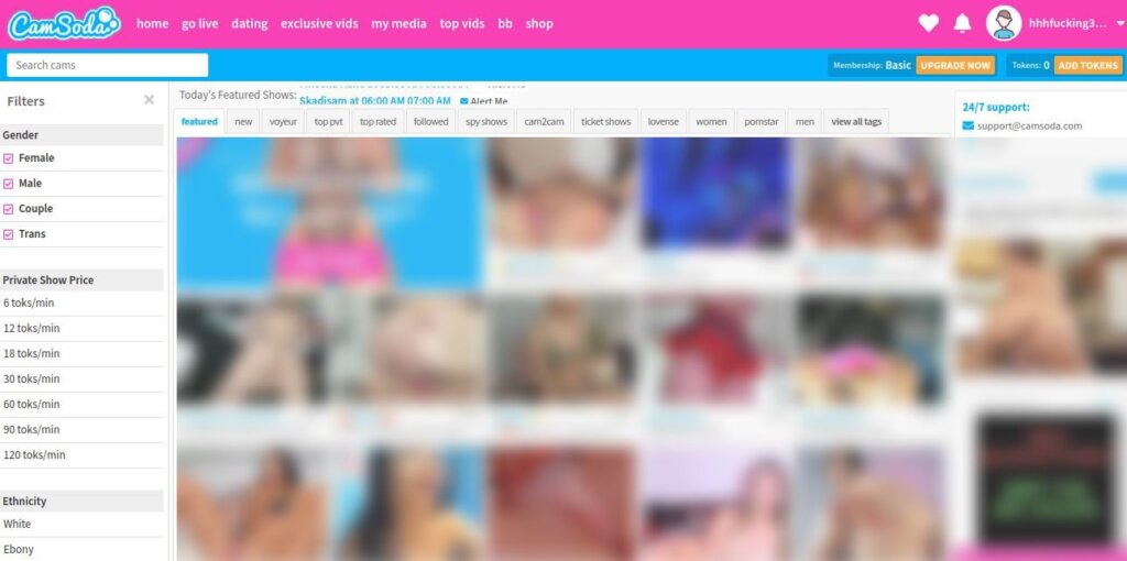 CamSoda Main Page Screenshot With Horny Cam Girls