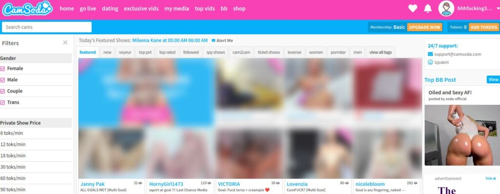 CamSoda Main Page With Webcam Girls