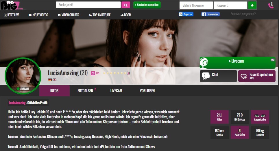 Screenshot Big7 Profil Seite Cam Girl