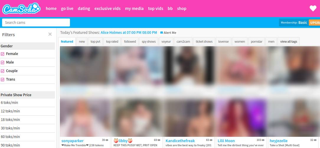 CamSoda Screenshot der Hauptseite