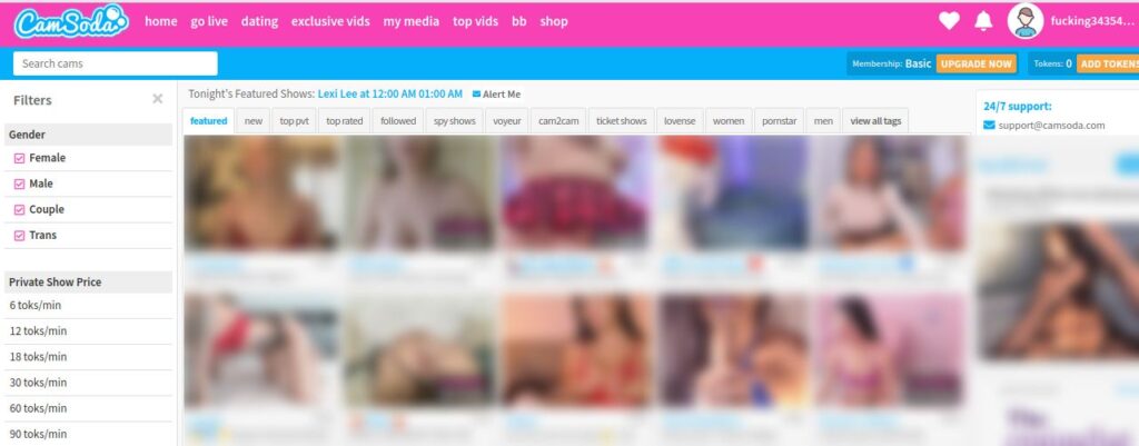Screenshot der Camsoda-Hauptseite