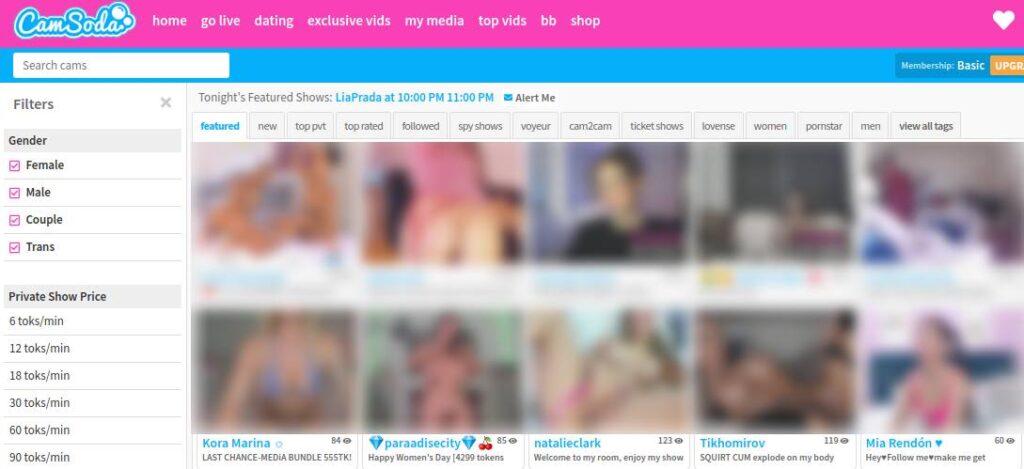 Home Page Of The CamSoda With Cam Girls