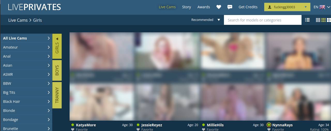 LivePrivates Screenshot der Hauptseite