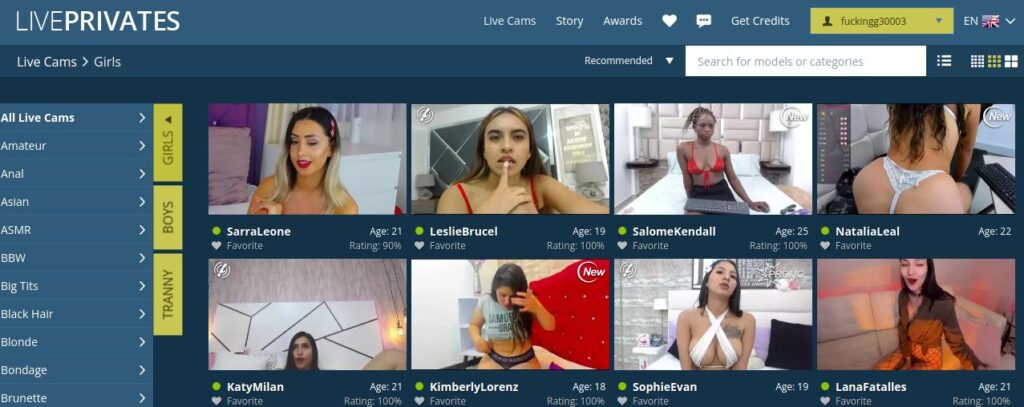 Screenshot Liveprivates Front Page with Cam Models