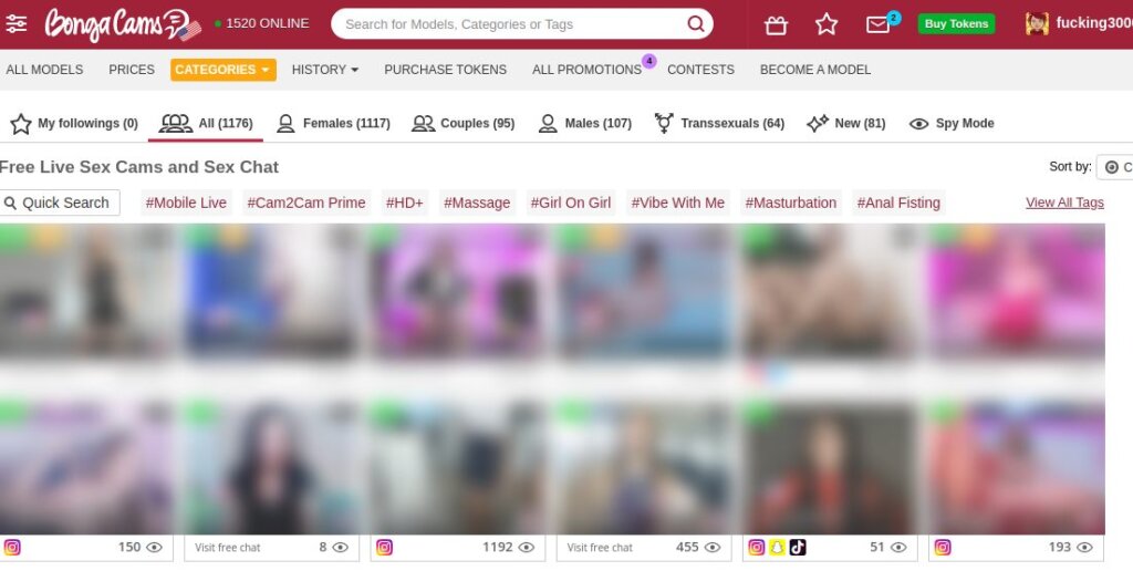 BongaCams Cam Site Main Page Screenshot