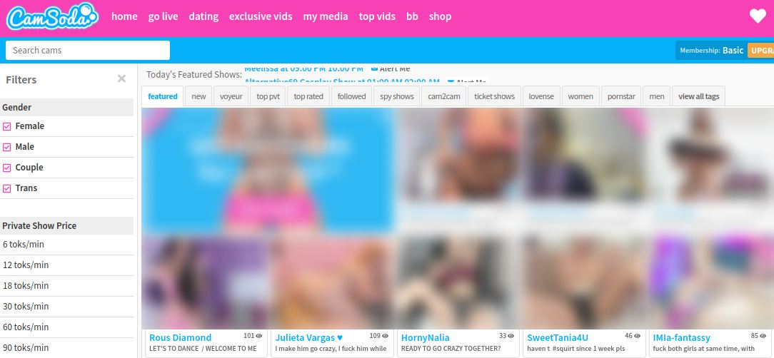 CamSoda General Page With Live Cam Show