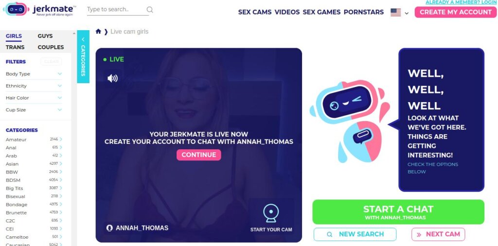 JerkMate Main Page With Cam Girl