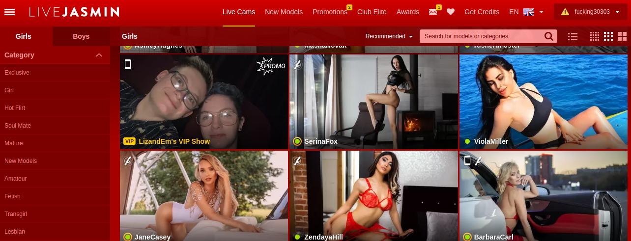 LiveJasmin General Page With Live Cam Show