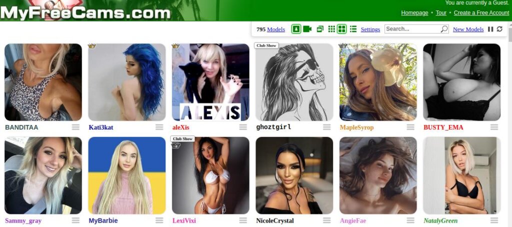 MyFreeCams Cam Site Main Page Screenshot